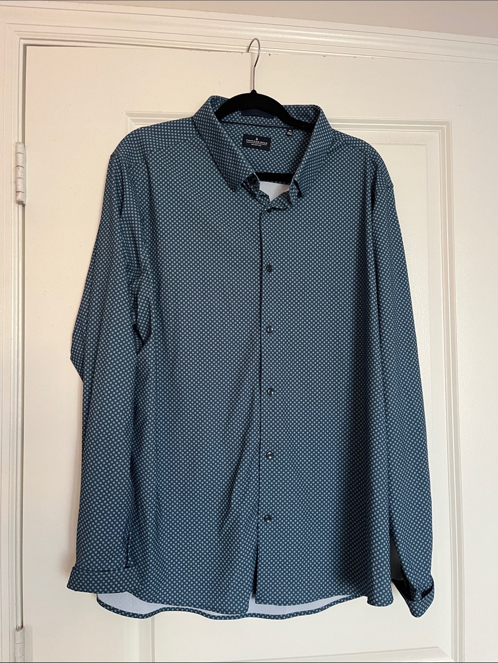 Teal Blue Microdot Long-Sleeve Button-Down Shirt